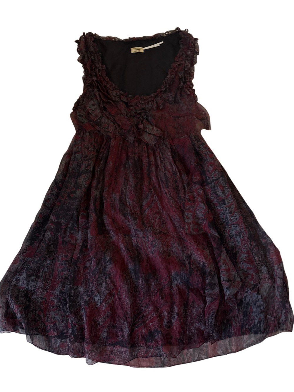 Women’s Ruffled Sleeveless Dress - Burgundy & Black-100% Silk